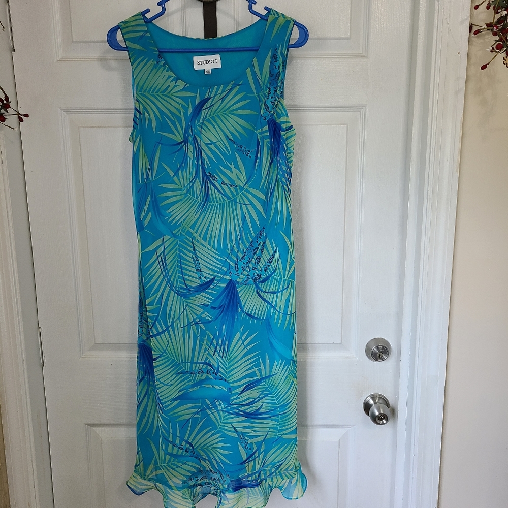 (334) Studio I Woman's Midi length Sleeveless Dress, Size: 12 Color: Blue